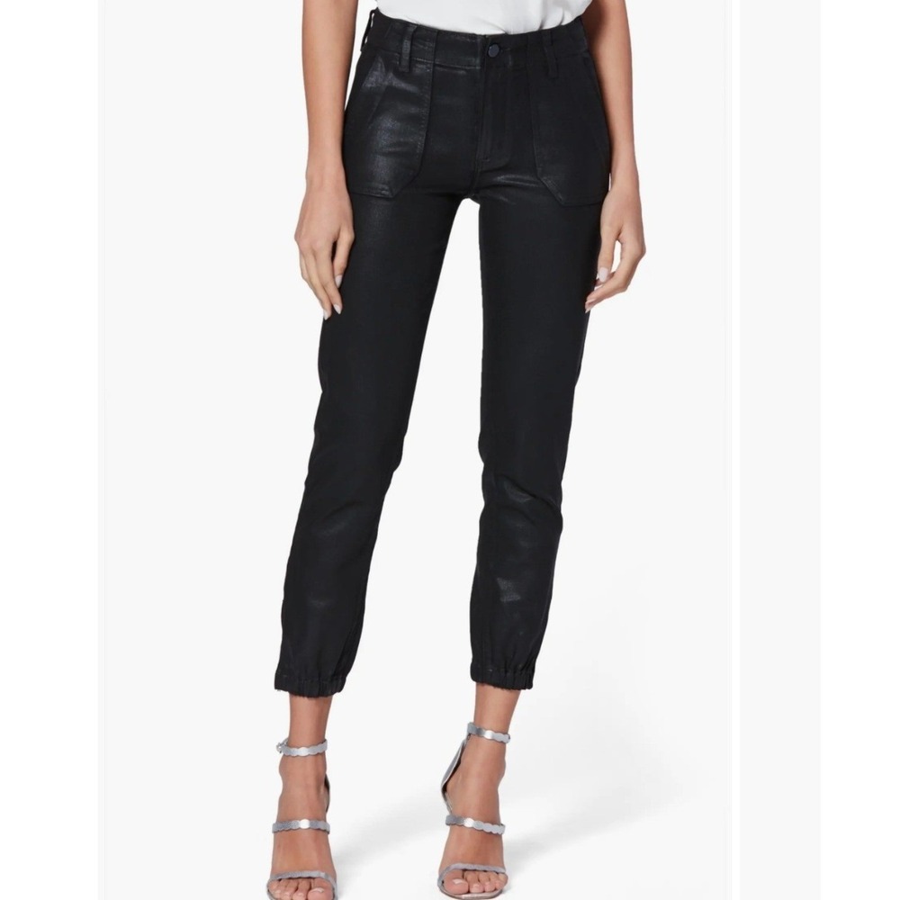 Paige Mayslie Jogger Pants Womens 0 Black Excellent Coated Luxe‎ Utility Zippers
